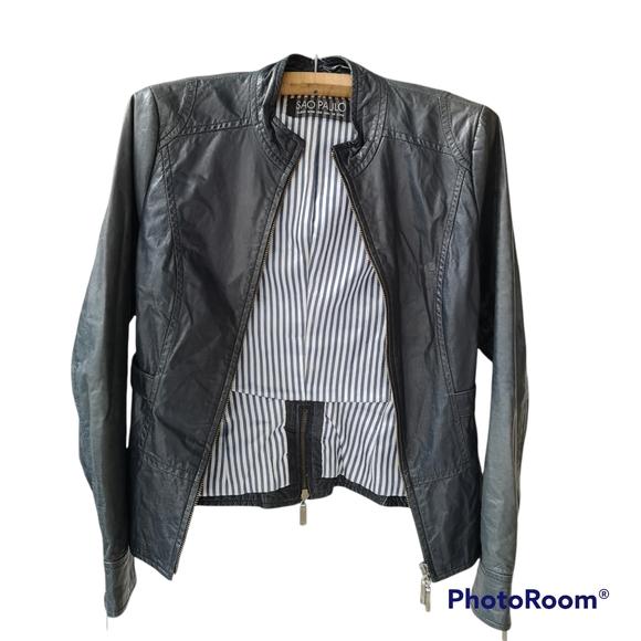 Sao Paulo Jackets & Blazers - SAO PAULO Women Lambskin Biker Jacket Gun Metal Blue  size 2